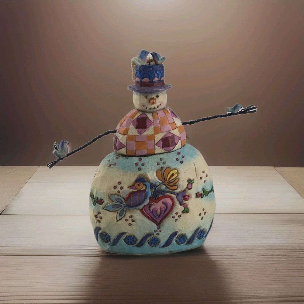 Jim Shore Ornament  Winter's Song Snowman with Perched Birds Heart Enesco‎ 2003